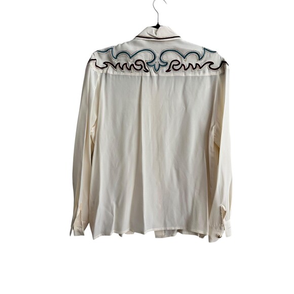 Vintage Le Pointy Paris Silk Western Shirt Cream Embroidered Horseshoe Blouse 40 - Picture 5 of 6